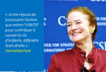 Henrietta Fore , nouvelle Directrice générale de l’UNICEF fait sa première déclaration