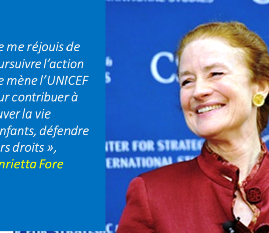 Henrietta Fore , nouvelle Directrice générale de l’UNICEF fait sa première déclaration