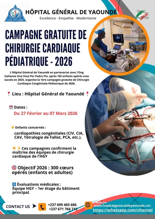 Au Cameroun, une campagne gratuite de chirurgie cardiaque pédiatrique annoncée l’Hôpital Général de Yaoundé 